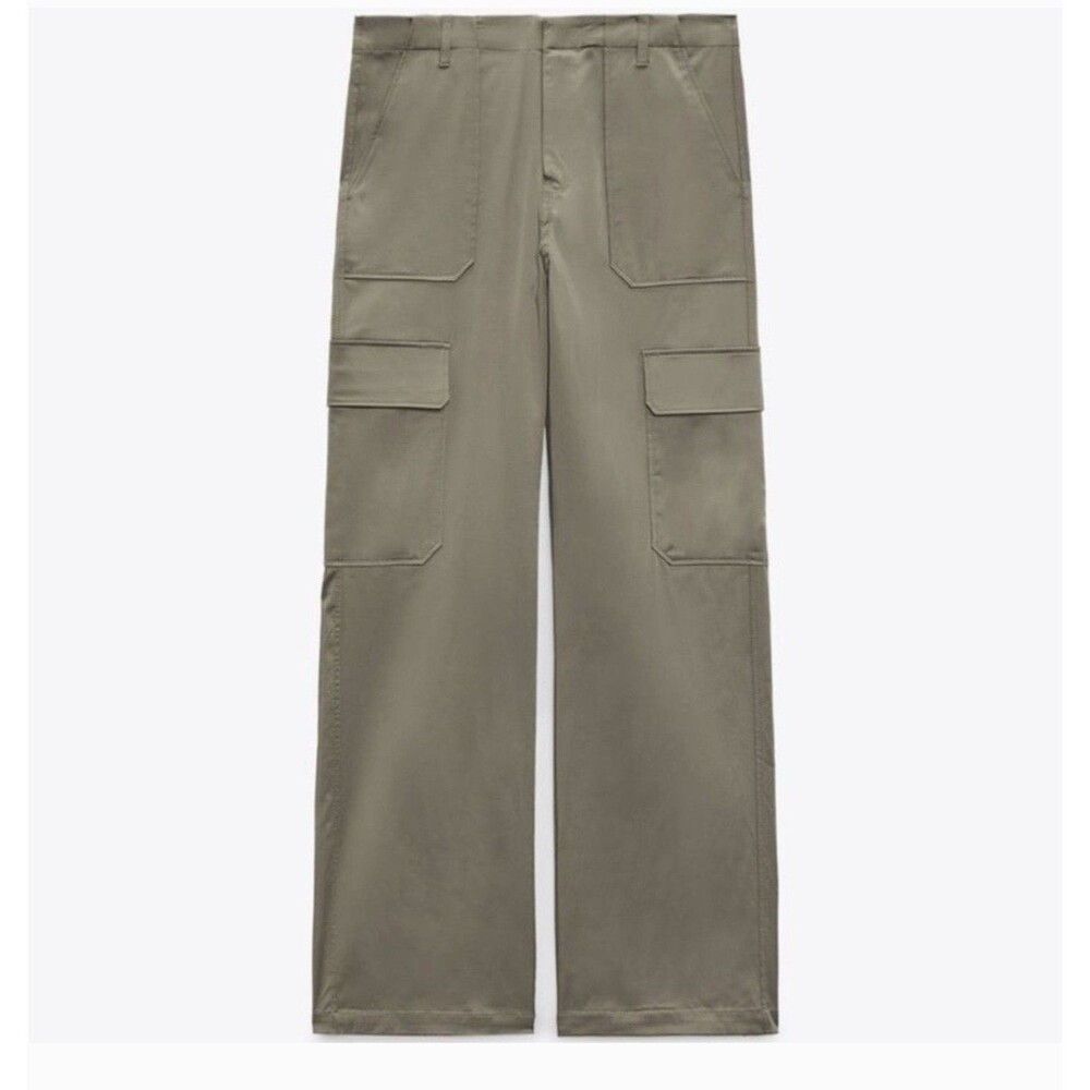 Zara Satin Cargo Pants Womens Size Large Gray Wide Leg New - Picture 5 of 16